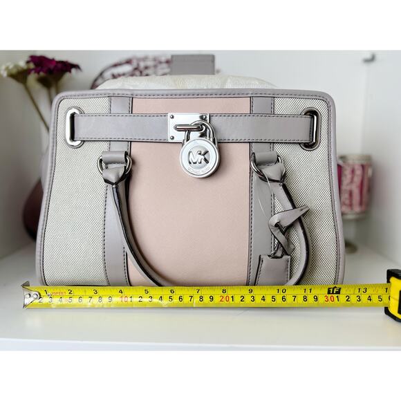 Michael Kors NWT Hamilton Leather Satchel Purse Bag in Pure Gray Ballet Pink - Picture 4 of 13
